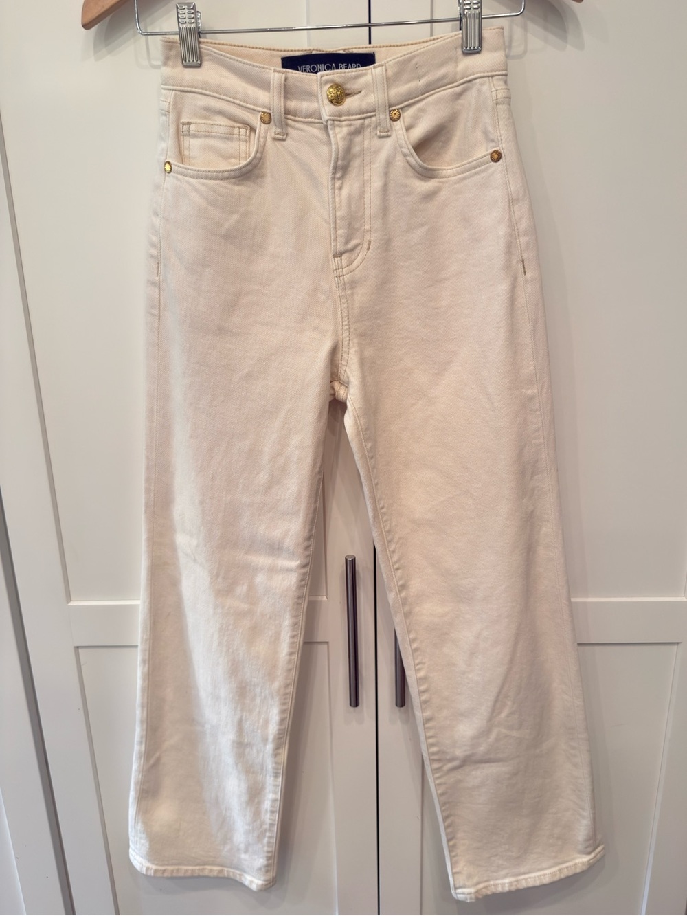 Veronica Beard Dylan High Rise Straight Leg Ankle Jeans Cream 23
